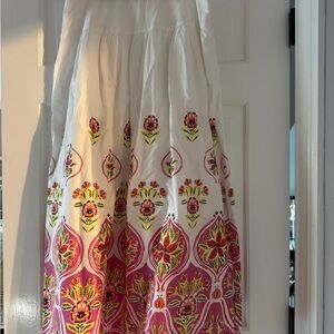 Roller Rabbit White and Pink Floral A-Line Skirt